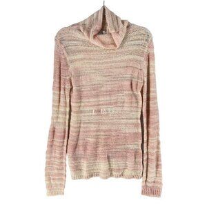 Decree Womens Sweater Size L Pink‎ Cream Long Sleeve Open Knit Turtleneck